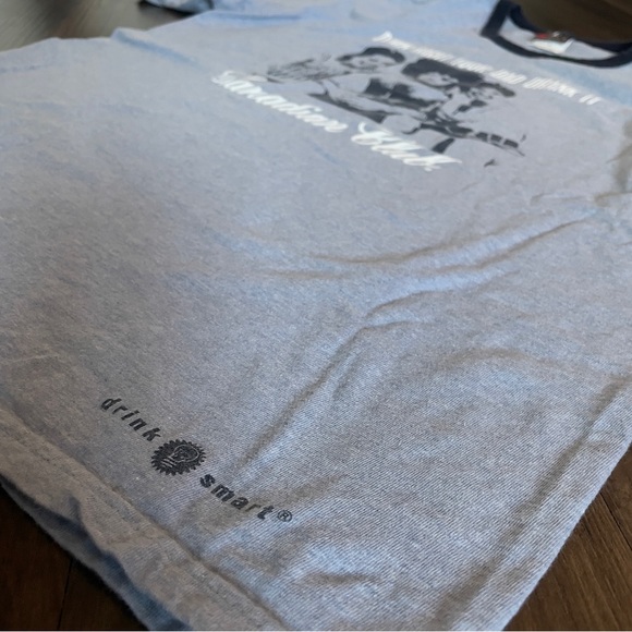 💥SOLD💥Vtg Ringer T Shirt Whiskey Canadian Club Bar Drink Heathered Blue Dad - Picture 5 of 7